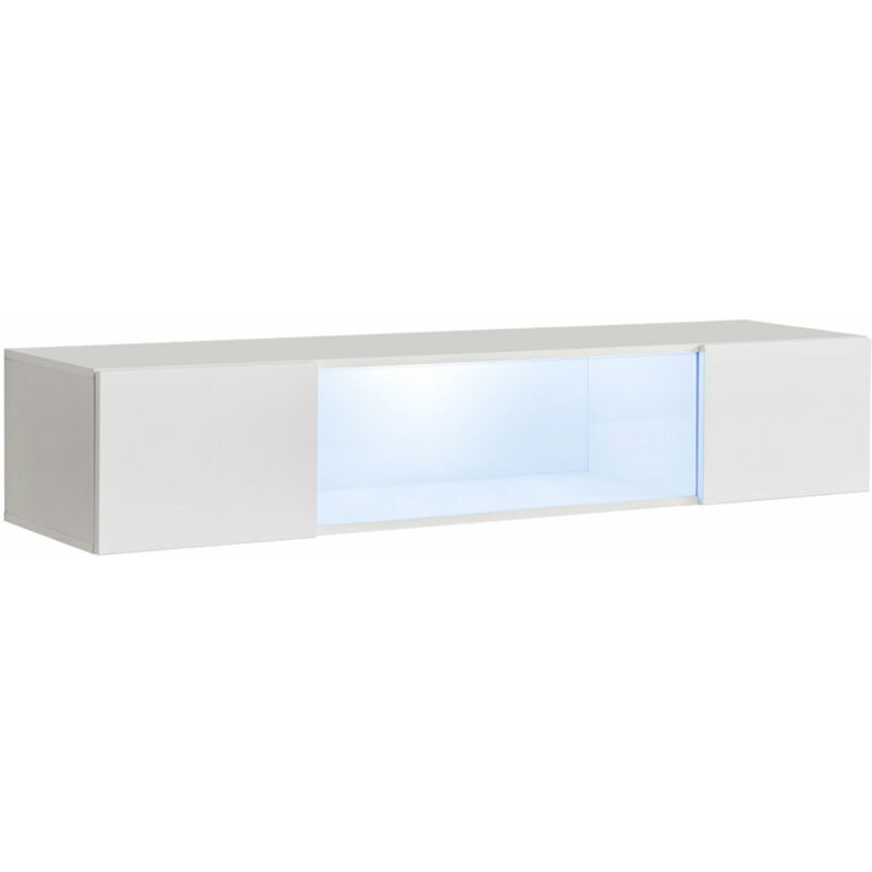 Armario Colgante Horizontal 2 puertas 1 vitrina – blanco acabado en brillo led 160 29 30cm h160cc 160x30cm