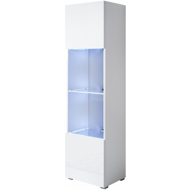 Vitrina Con Patas 1 puerta 4 compartimentos – blanco acabado en brillo led 40 167 29cm v6 40x167cm