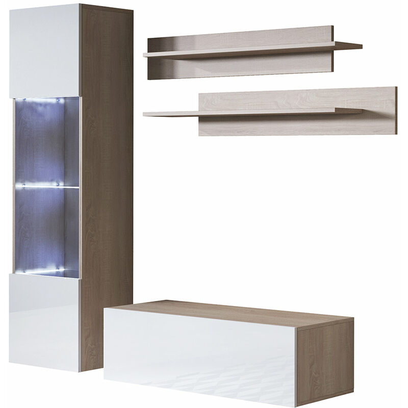 Conjunto De Muebles tv bonitos luke sonoma y blanco 150x40x165 cm modelo 3e – acabado en 160cm