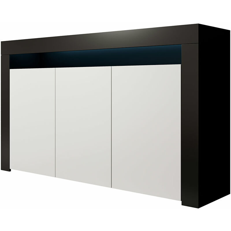 Aparador 3 puertas – Negro y Blanco Acabado en Mate LED – 155 x 91,5 x 37cm – RIALTA