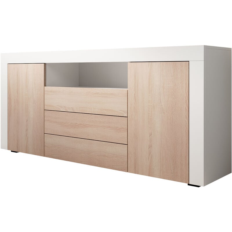 Aparador 2 Puertas 3 cajones – blanco sonoma plus acabado en mate 160 x 72 35cm yukon mb muebles bonitos comedor armario moderno ancho