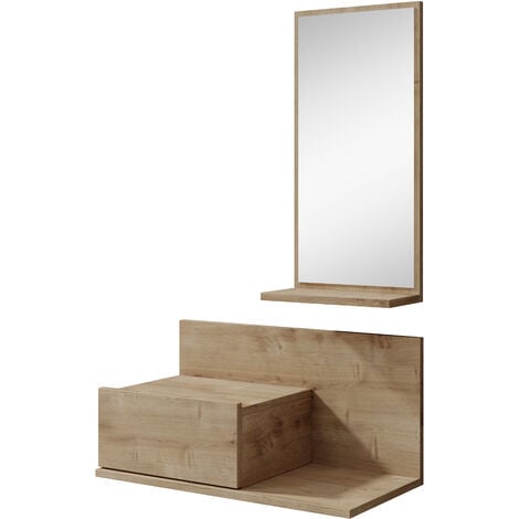 Mueble recibidor con cajón (60x35cm) y espejo (60x80cm) Blanco / Natural -  OTT