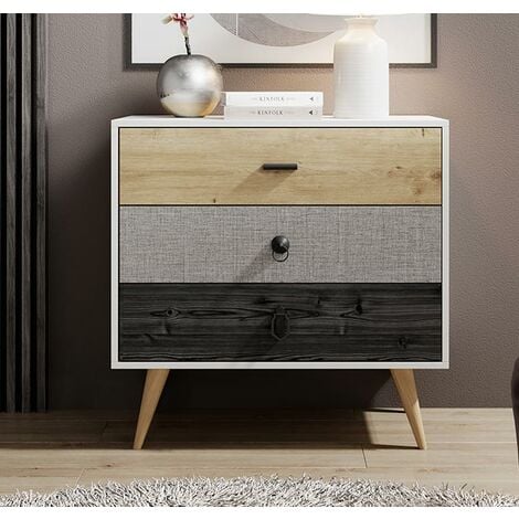 Cómoda 3 cajones  Sinfonier  Mueble de Dormitorio  Habitación  Estructura Blanca Cajones en varios colores  80x78,8x39,5cm  Modelo Leticia