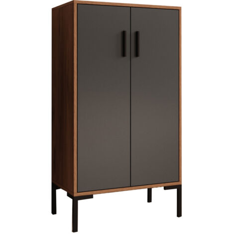 Aparador pequeño 2 puertas Armario multiuso Mueble auxiliar 60x110,5x35cm Modelo Lander L17 Color Nogal Ambar y Gris
