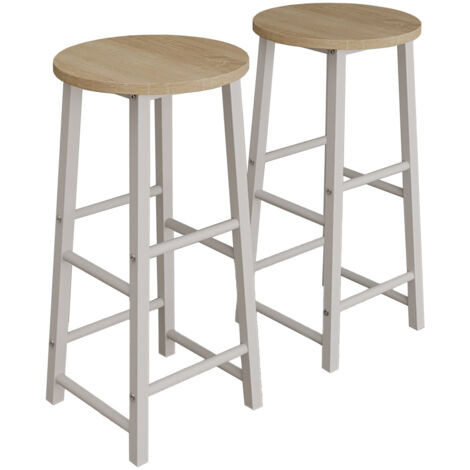 Set de 2 Taburetes altos Patas metal 33x71cm Taburetes para Barra cocina Modelo Lucca Blanco y Sonoma (1/5)