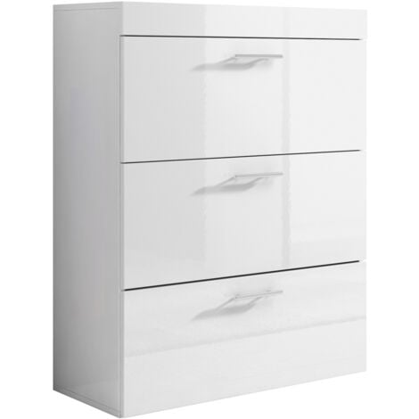 Cómoda 3 cajones  Armario  Mueble de Dormitorio  Habitación  75x99x36cm  Modelo Dalia  Blanco Acabado en Brillo