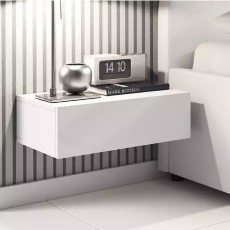 Mesita de noche 1 cajón  Mesilla de Noche  Dormitiorio  Habitación  46x15x35cm  Modelo Europa  Blanco Acabado en Brillo