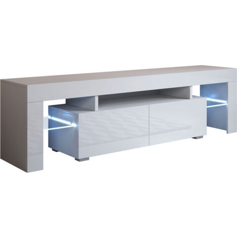 Mueble TV con LED  Mueble de televisión  Mueble de Salón  2 cajones  160x45x35cm  Modelo Unai  Blanco Acabado en Brillo