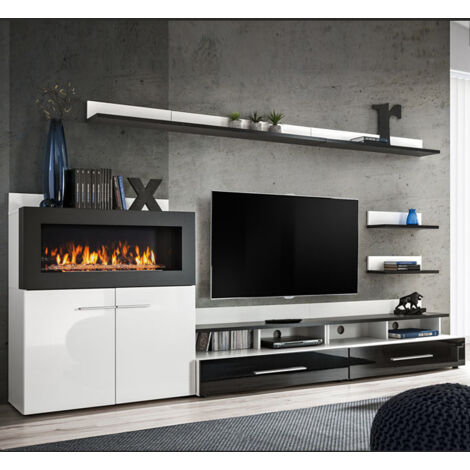 Mueble de salón con TV y chimenea