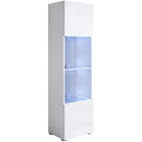 Vitrina con Patas 2cm  Armario  Mueble de Salón  Vitrina de pared  LED  1 puerta  40x167x29cm  Modelo Luke V6  Blanco brillo