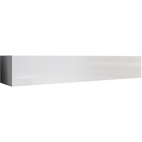 Mueble TV Mueble de televisión Colgante Mueble de Salón 1 puerta 3 compartimentos 180x30x40cm Modelo Aitana M2 Blanco Acabado en Brillo