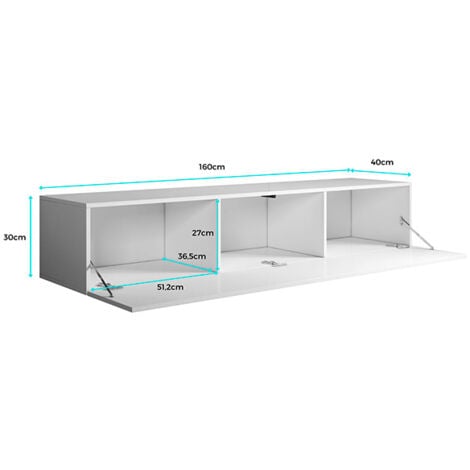 Mueble TV Colgante  Mueble de televisión  Mueble de Salón  1 puerta  160x30x40cm  Modelo Luke H2  Sonoma mate y Blanco brillo