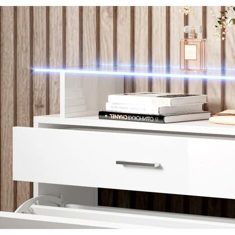 Recibidor  Zapatero  Mueble de Entrada  Mesa de Entrada  Consola  Con luces LED  Modelo Paola  Blanco Brillo