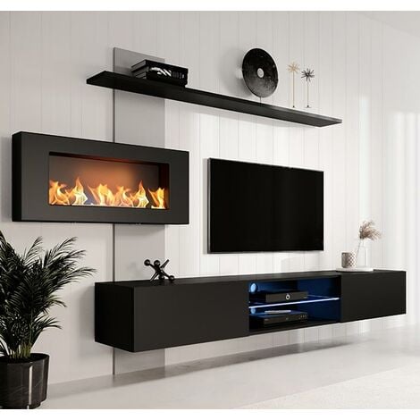 Mueble de salón con Chimenea y con LED Composición de salón TV
