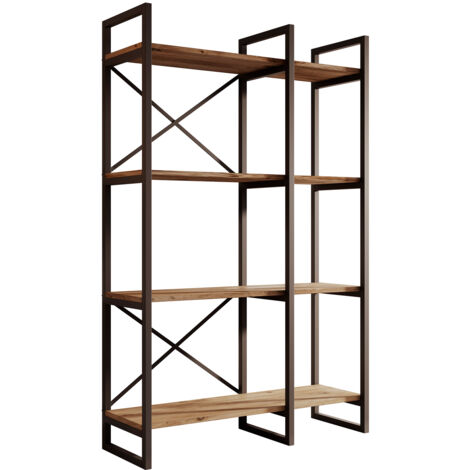 Estantería diseño Industrial Estantería de Salón Oficina Color Pino Atlantico Estructura Acero Negro Mate Modelo Factory E2 87,5x138x30cm