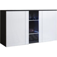 Aparador de salon con LED colgante 2 puertas 1 vitrina Mueble de salon 120x70x40cm Modelo Luke A1 Negro con Blanco brillo