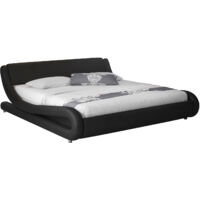 Cama de matrimonio Cama doble con Cabecero Con somier de lamas Negro mate Cama madera y polipiel Modelo Alessia Para Colchón de 180x200
