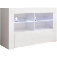 Mueble TV con LED Mueble de televisión Mueble de Salón 1 Puerta Blanco Acabado en Brillo 100x65x35cm Modelo Lilian