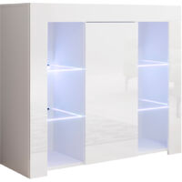 Aparador de salon 2 puertas con baldas de cristal Aparador de cocina Mueble de salon Recibidor Blanco brillo 94x83x35cm Modelo Lilian