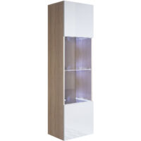 Vitrina colgante Armario Mueble de Salón Vitrina de pared LED 1 puerta 40x165x29cm Modelo Luke V6 Sonoma mate y Blanco brillo