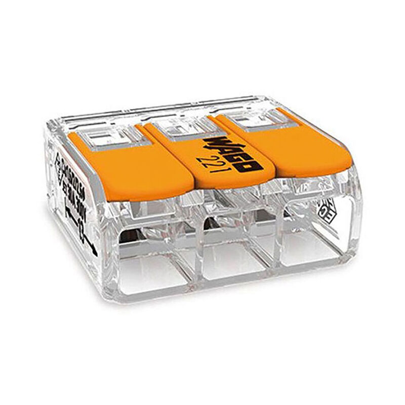 Conector rápido con palanca 3 vias, ø maximo 6 mm², 450 v , 41 a transparente 22,9 x 21,1 x 10,1 mm