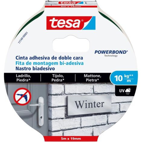 Tesa Cinta Adhesiva Doble Cara para ladrillo y piedra, superficies rugosas en exteriores 10 kg 5 m x 19 mm