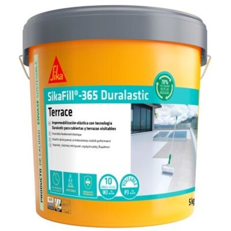 SIKA, Revestimiento acrílico, SikaFill 365 Terrace, Blanco, Impermeabilización para cubiertas y terrazas visitables, protección de paredes medianeras y puenteo de fisuras, 5kg