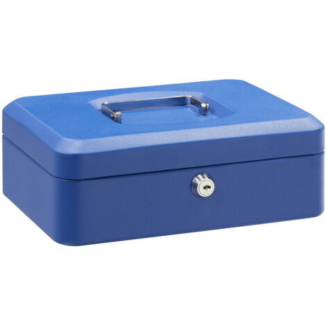 ARREGUI Elegant Caja Caudales con Llave para Contar y Transportar Dinero, Caja de Seguridad de acero con bandeja interior, Caja fuerte portatil 25 cm de ancho Azul C9235