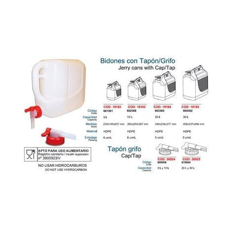 BIDON CON TAPON/GRIFO 601361-05 LITROS - 451053