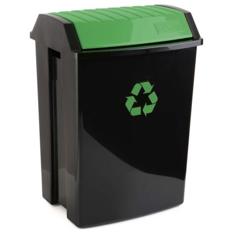 CONTENEDOR RECICLAJE 50 L NEGRO 40 X 33,5 X 57,5 TAPA VERDE - 1102301