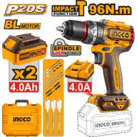 Ingco Taladro percutor Brushless 20V 96nm 2 baterías 4 ah + cargador + maletin