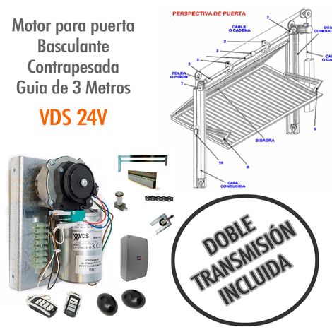 Motor para puerta basculante contrapesada Guía de 3 Metros ( DOBLE  TRANSMISION) - VDS 24V.