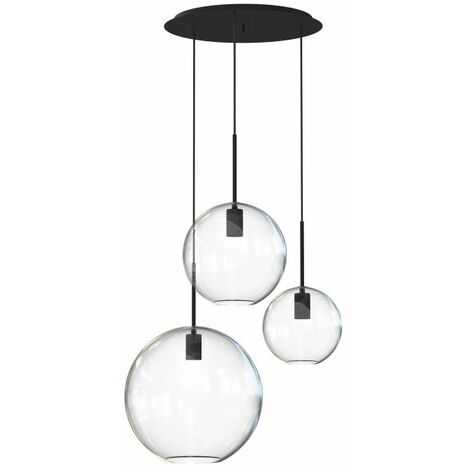 Hängelampe Mit 3 Bernsteinfarbenen Glas-Kugeln - Verstellbar, E27, Für Restaurant & Wohnzimmer