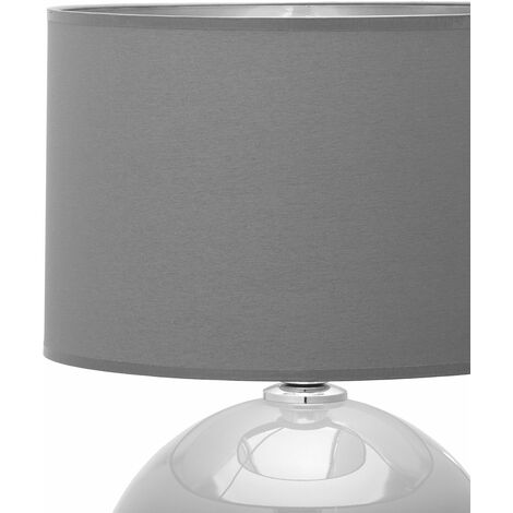 Tischleuchte E27 54 cm Grau Graphit Stoff Glas Tischlampe Schlafzimmer Wohnzimmer