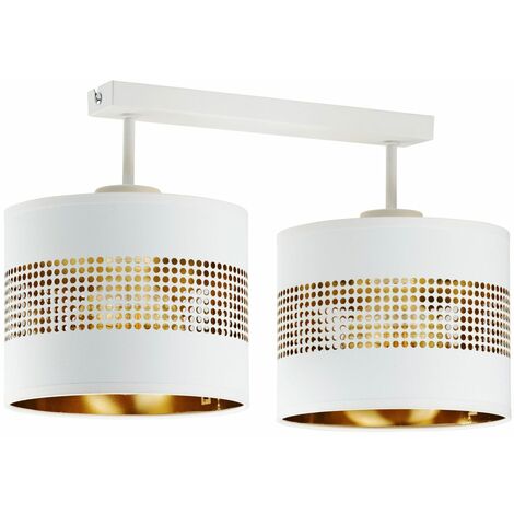 Deckenlampe Modern Weiß Gold 2-flammig E27 Stoff Metall B: 45 cm Deckenleuchte Flur Wohnzimmer