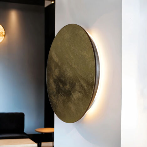 LED Wandleuchte Holz Metall 3000 K warmweiß 160 lm D: 35 cm rund in Gold Modern