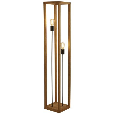 Stehleuchte Holz Metall E27 140 Cm Natur Schwarz 2 flammig Eckig Modern stehleuchte-holz-metall-e27-140-cm-natur-schwarz-2-flammig-eckig-modern