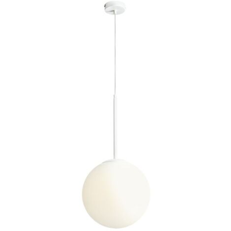 Pendelleuchte Metall Glas E27 B: 30 cm H: max. 200 cm Weiß Kugel Schirm rund Modern Hängelampe