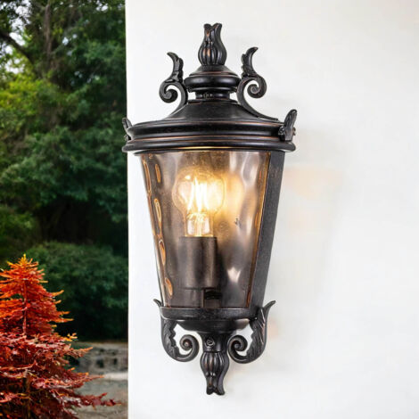 Außenlampe Wand Aluminium Rauchglas H: 43,2 cm IP44 in Bronze Antik Bernstein Rustikal