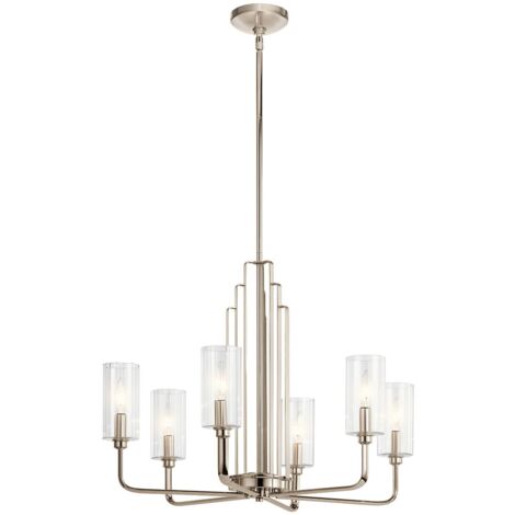Kronleuchter Metall Glas 68,6 cm breit H: max. 169,8 cm Nickel poliert E14 Jugendstil (1/5)