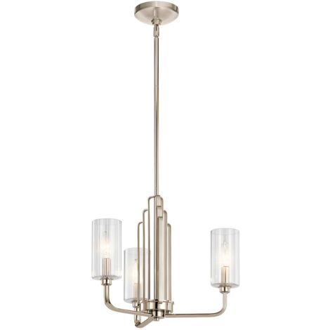Kronleuchter Metall Glas 45,9 cm breit H: max. 154,6 cm Nickel poliert E14 3-flammig Jugendstil (1/5)