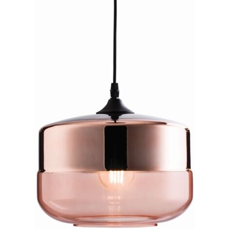 Pendelleuchte Metall Rauchglas E27 D: 24,6 cm H: max. 128,4 cm in Schwarz Kupfer rund Retro Design (1/5)