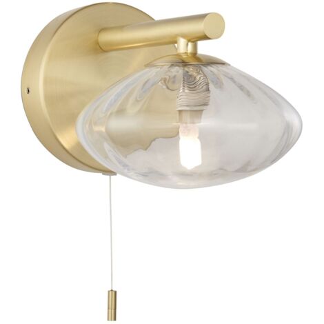Wandlampe Metall Glas G9 IP44 14 cm breit mit Schalter in Messing satiniert Jugendstil