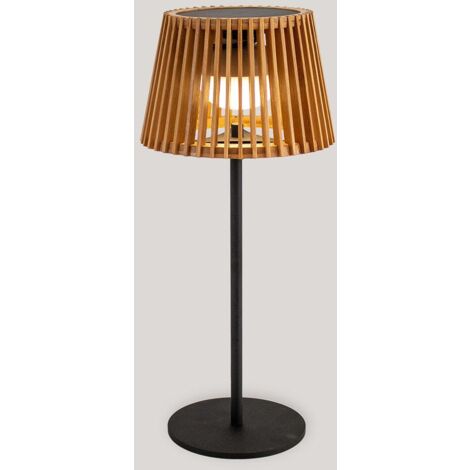 LED Tischleuchte außen Solar Holz Metall 36 cm IP54 2700 K Fernbedienung kabellos tragbar Modern Tischlampe Balkon Terrasse