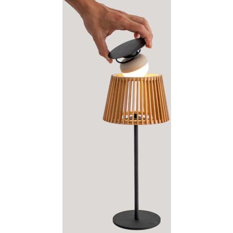 Led Lampe Auen Solar Licht-Erlebnisse Yokka LED Solar Tischleuchte  36cm,  Bambus/Metall, IP54, Kabellos, Warmwei