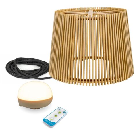 Akku Pendelleuchte außen LED Holz Metall Ø 39 cm rund IP54 dimmbar Fernbedienung 2700 K kabellose Außenleuchte Balkon Terrasse Garten