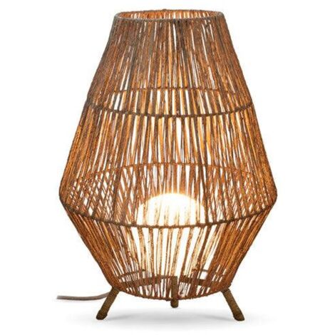 Tischleuchte Rattan Ø 48 cm H: 72 cm groß Dreibein Natur E27 Kabel Schalter Modern Beistelllampe Nachttischlampe (1/5)