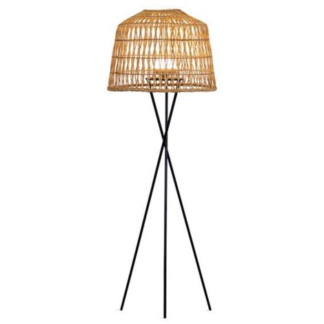 LED Außenleuchte Rattan Schirm 148 cm mit Akku Leuchtmittel IP54 2700 K Fernbedienung dimmbar Dreibein Stehlampe außen Garten (1/5)
