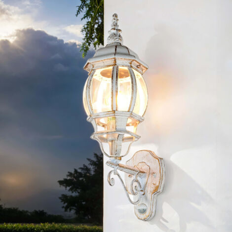 Außenleuchte Wand Glas Aluminium Bewegungsmelder E27 IP23 H: 54 cm in Weiß Gold Rustikal