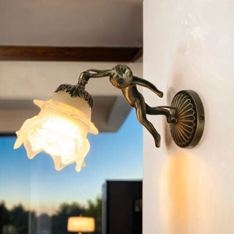 Wandlampe Messing Antik Echt Jugendstil Putti (1/5)